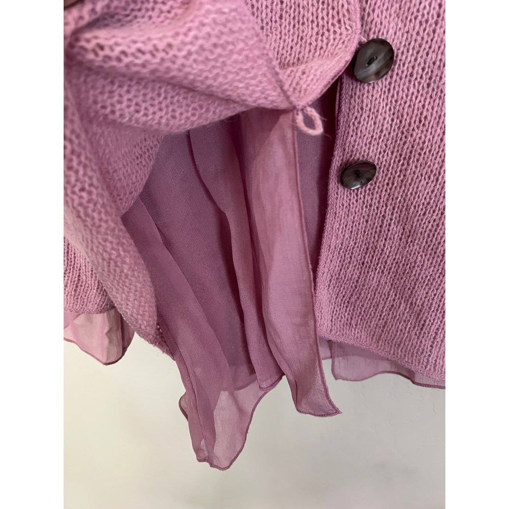 Soft Surroundings Pastel Pink Knit Cardigan Button Front Sheer Underlay Medium - Picture 3 of 5